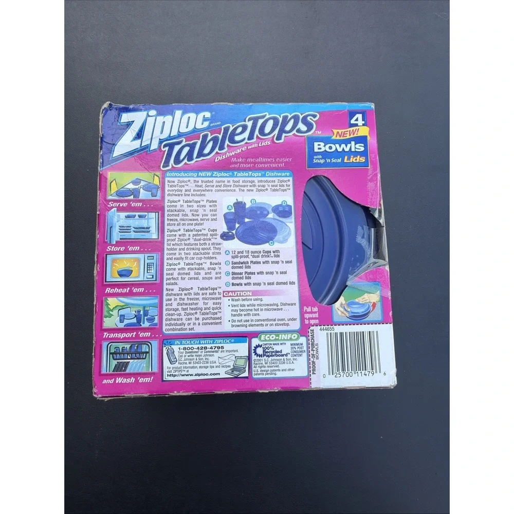 Ziploc Tabletops Bowls 4 Pack Blue Plastic Round 16 oz Snap Lid Food Storage